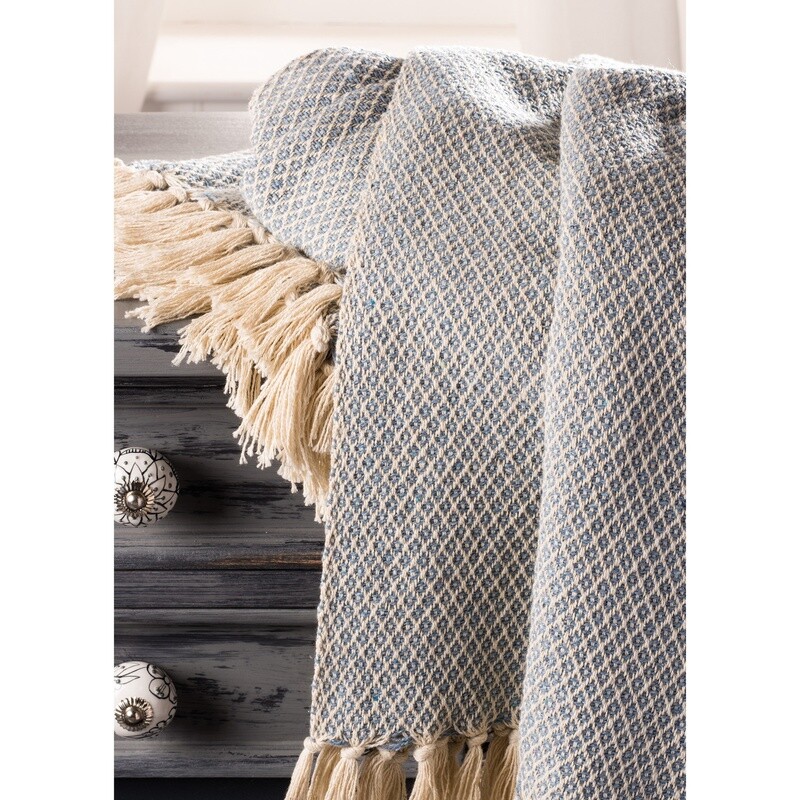 Handloom Veer Weave Cotton Throw - Grey Blue - 125x150cm by Namaste