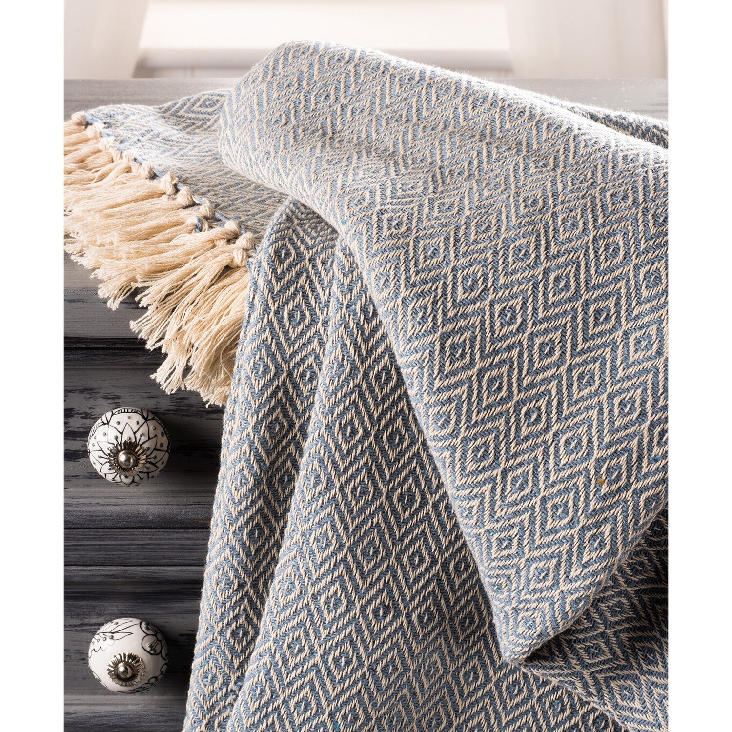 Handloom Arin Diamond Weave Cotton Throw - Grey/Blue - 125x150cm by Namaste