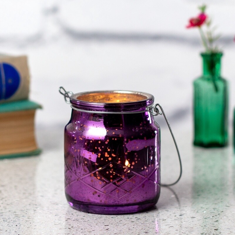 Starlight Hanging Glass Tealight Holder - Purple by Shared Earth