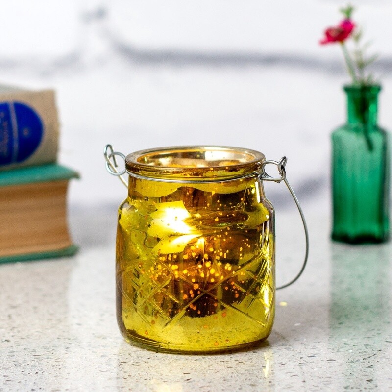 Starlight Hanging Glass Tealight Holder - Gold by Shared Earth