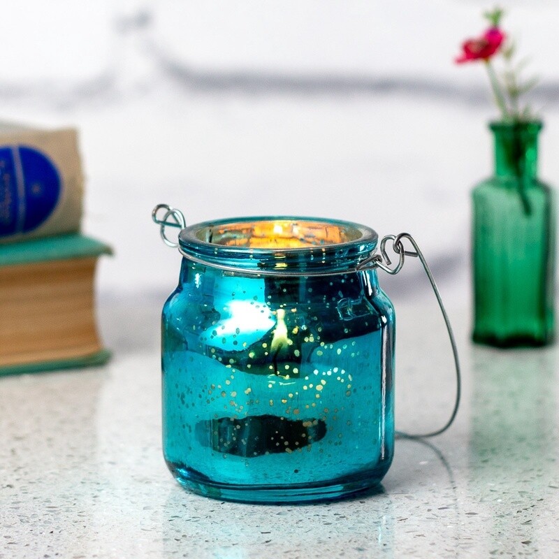 Starlight Hanging Glass Tealight Holder - Turquoise by Shared Earth