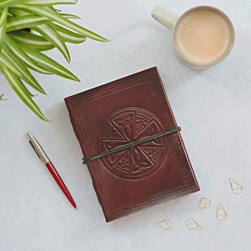 Indra Embossed Leather Journal - Circular Celtic Cross by Paper High