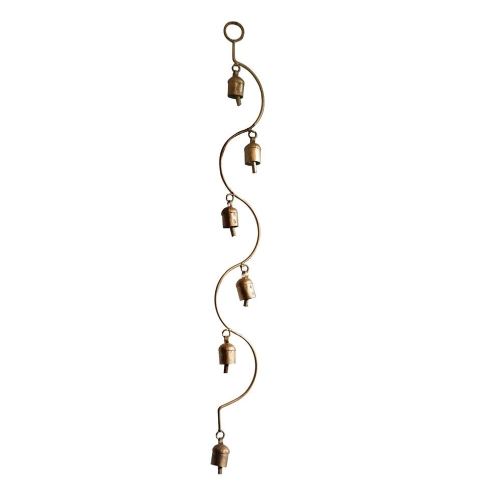 Chime 6 bells on curved hanging, recycled brass 8x65cm by Shared Earthg