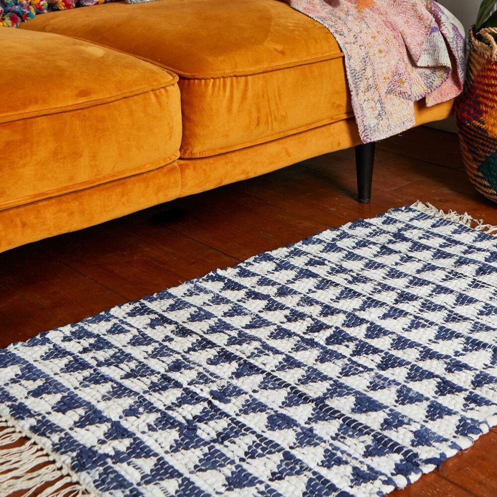 Chindi Recycled Cotton Rug - Blue - 60x90cm by Shared Earth