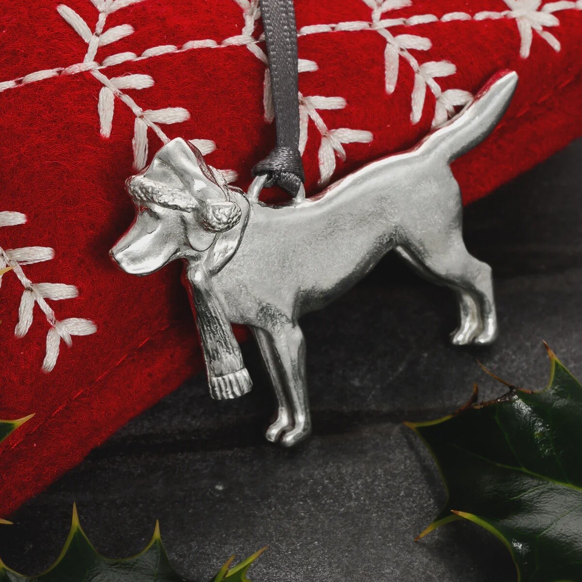 Labrador Pewter Hanging Christmas Decoration by Lancaster and Gibbings