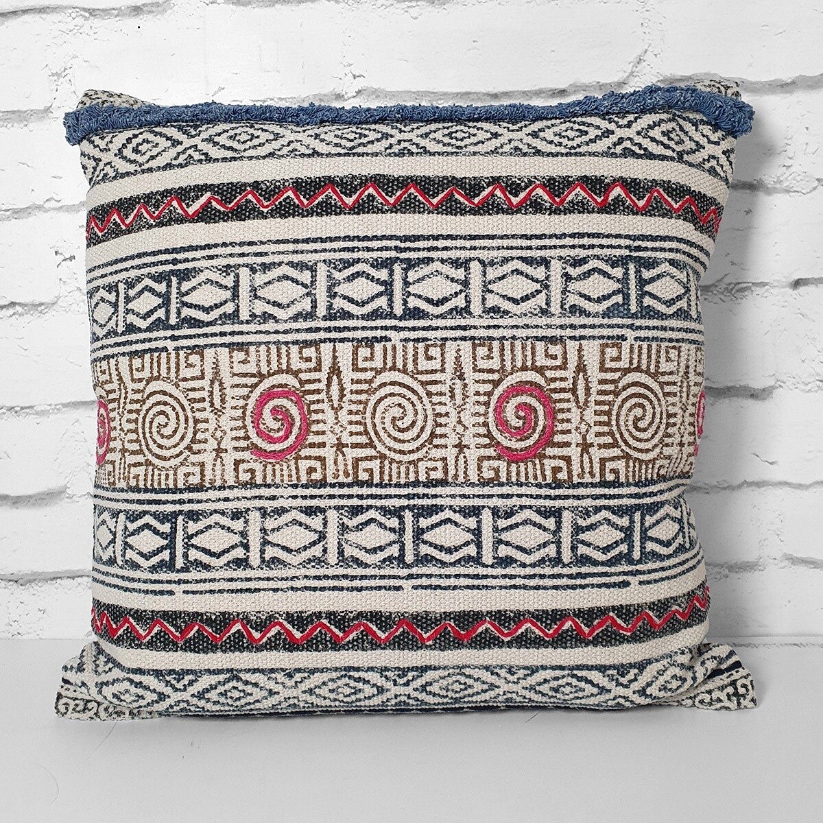 One-Off Block Print and Embroidered Cushion by Namaste