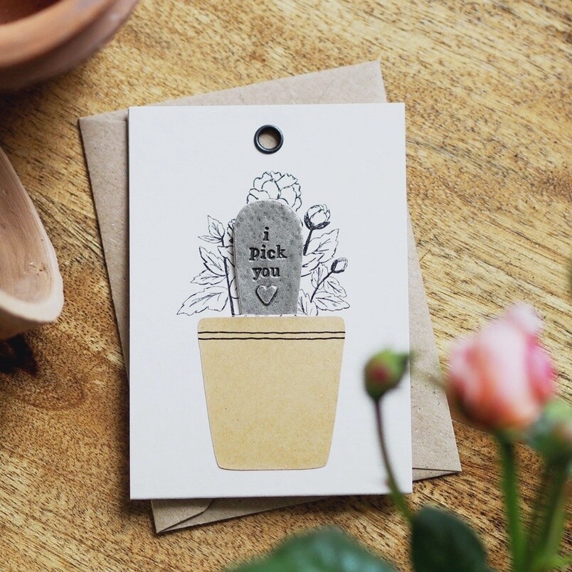 I Pick You Pewter Plant Marker on Card by Kutuu