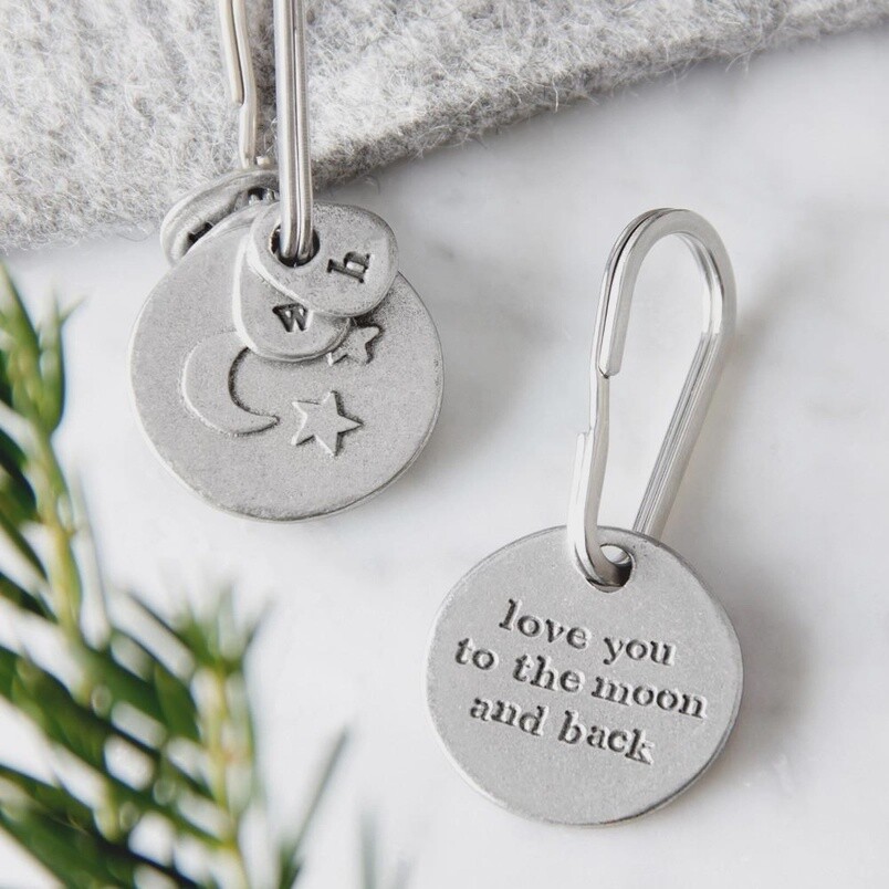 Love You to the Moon and Back Pewter Keyring by Kutuu