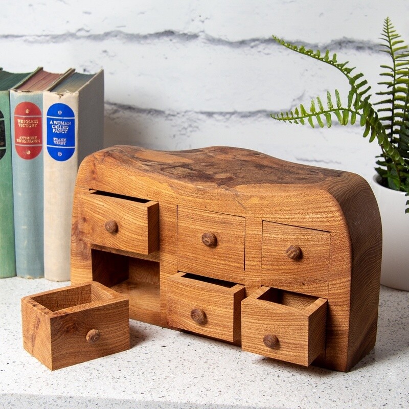 One-Off Elm Wood Six Drawer Jewellery Box by Dave McKeen