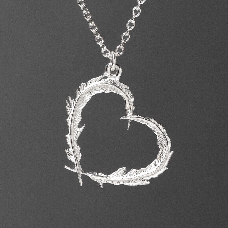 Delicate Feather Heart Necklace - Silver by Alex Monroe