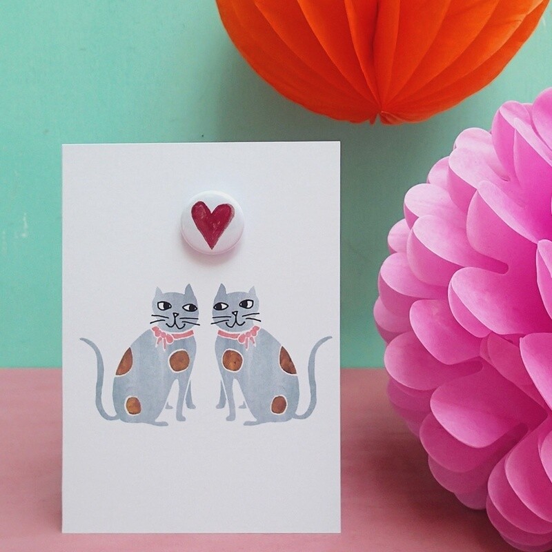 Heart Cats Badge Card by The Black Rabbit