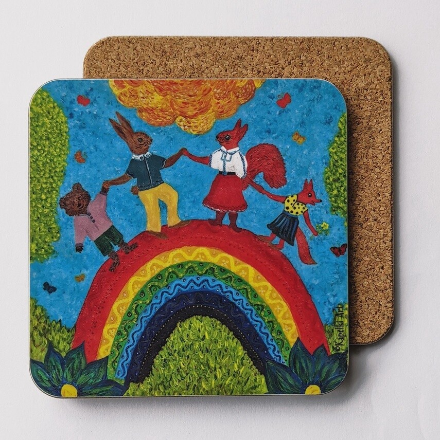 Animals on Rainbow Coaster by Kapelki Art