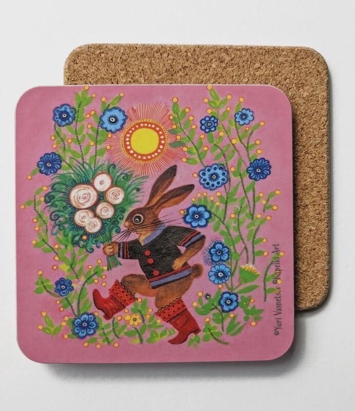 Bunny in Boots Coaster by Kapelki Art