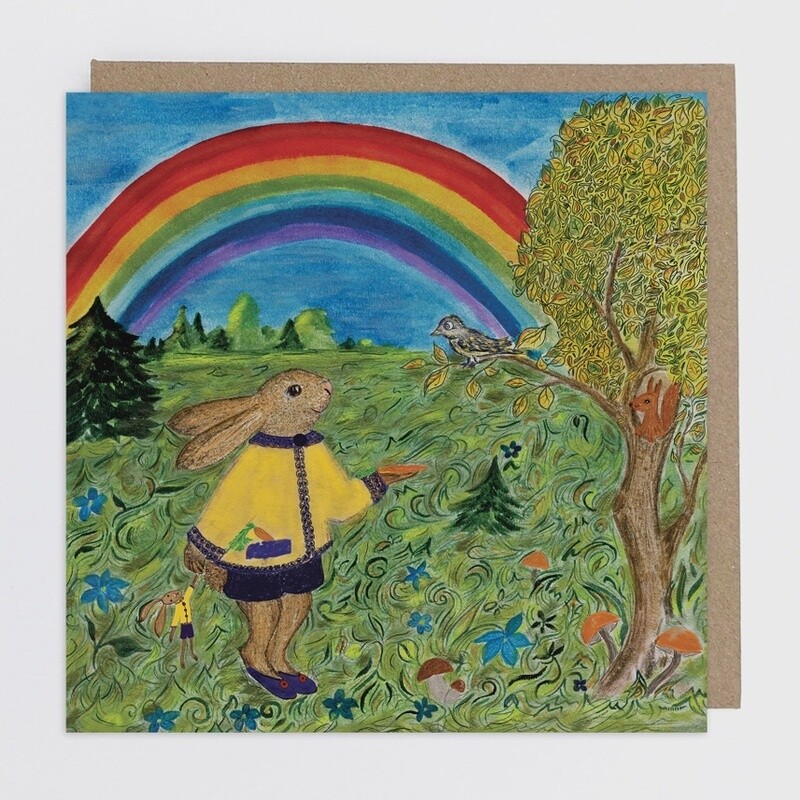 Bunny and Rainbow Card by Kapelki Art