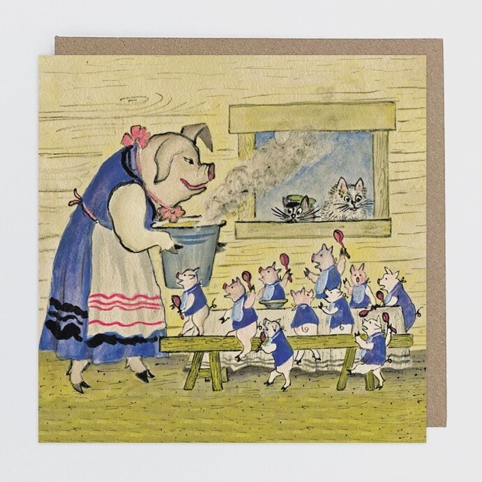 Hungry Piglets Family Card by Kapelki Art