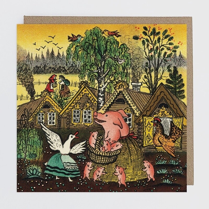 Pig and Duck Gossip Card by Kapelki Art