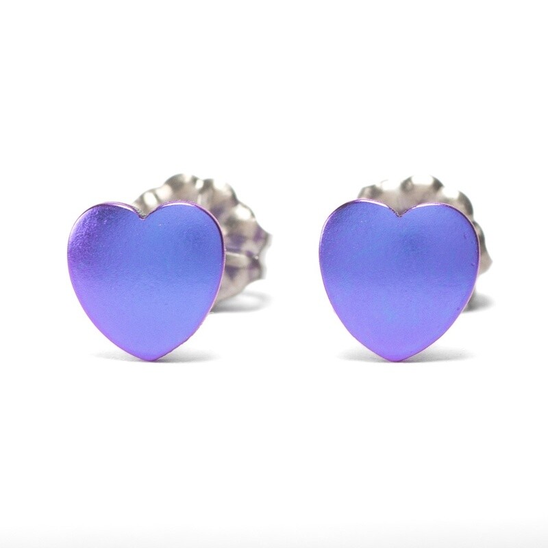 Titanium Heart Studs - Small - Purple by Prism Design