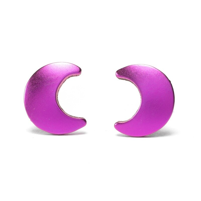 Titanium Moon Studs - Pink by Prism Design