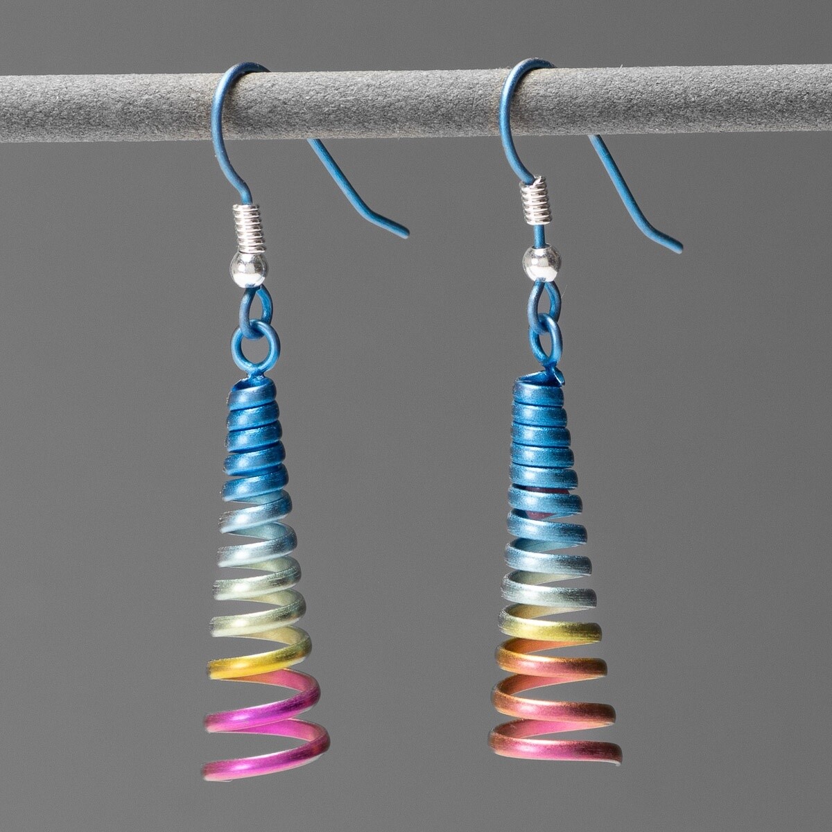 Unicorn Horn Spiral Titanium Drop Earrings - Rainbow by Prism Designs