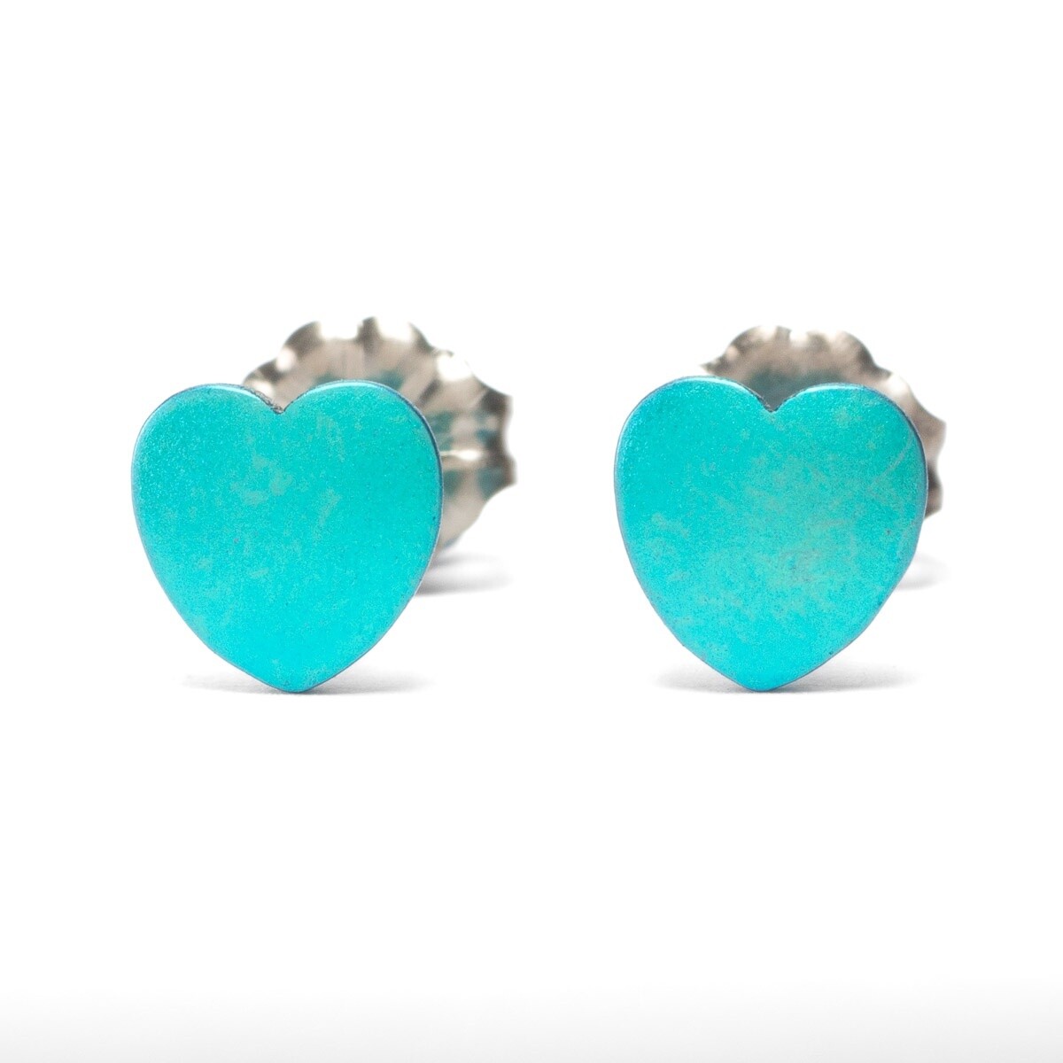 Titanium Heart Studs - Small - Kingfisher by Prism Design