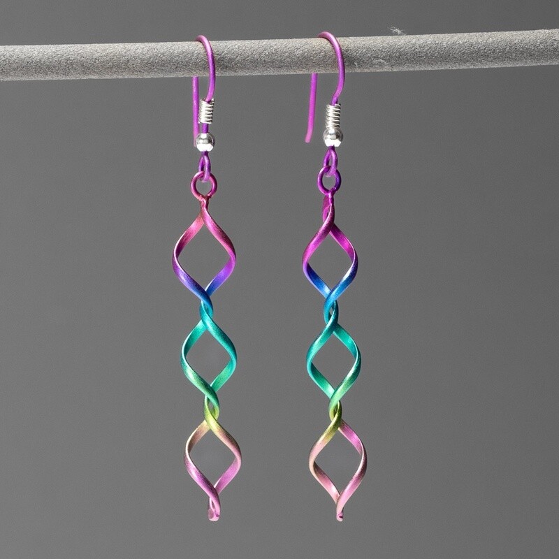 Diamond Twist Titanium Drop Earrings - Rainbow by Prism Design