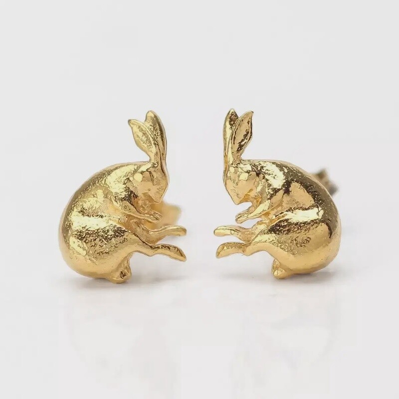 Sleeping Hare Stud Earrings - Gold Plated by Alex Monroe