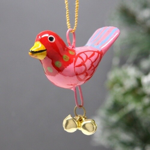 Hanging Bird With Bells - Pink by Shared Earth