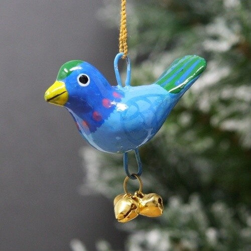 Hanging Bird With Bells - Blue by Shared Earth