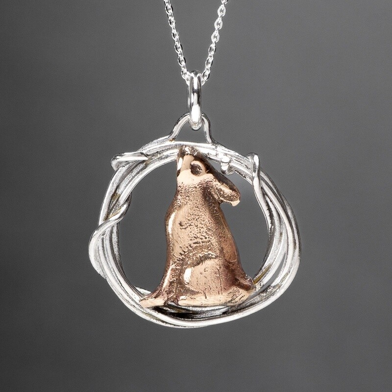 Moongazing Hare Silver and Bronze Small Pendant by Xuella Arnold