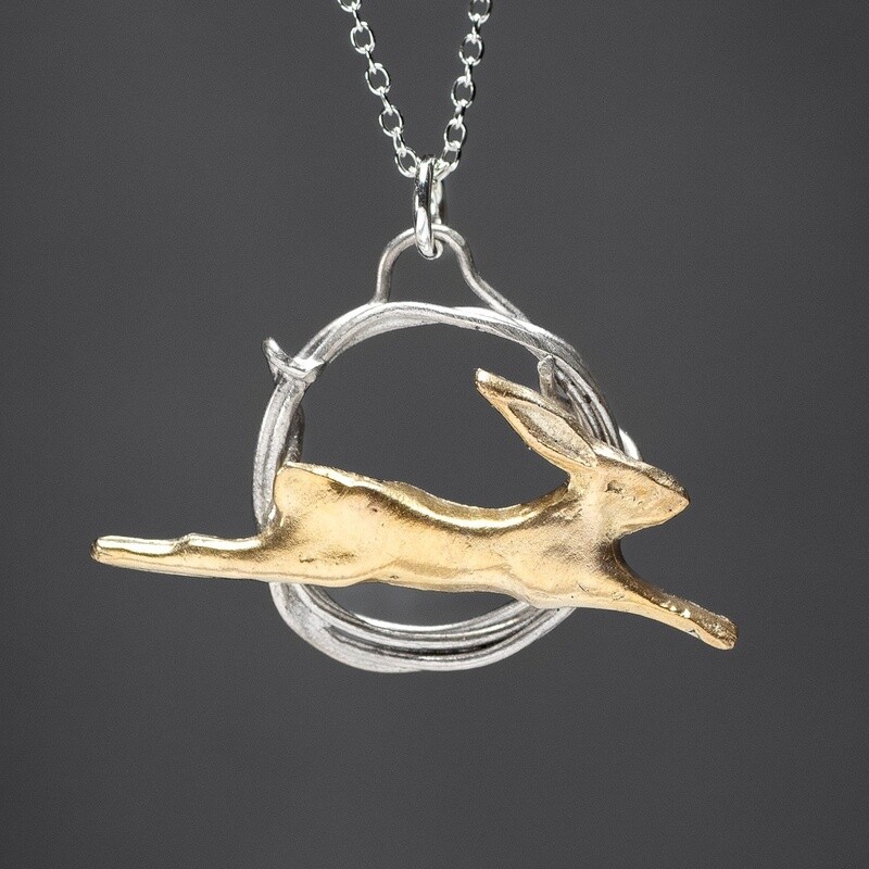 Jumping Baby Hare Silver Necklace by Xuella Arnold