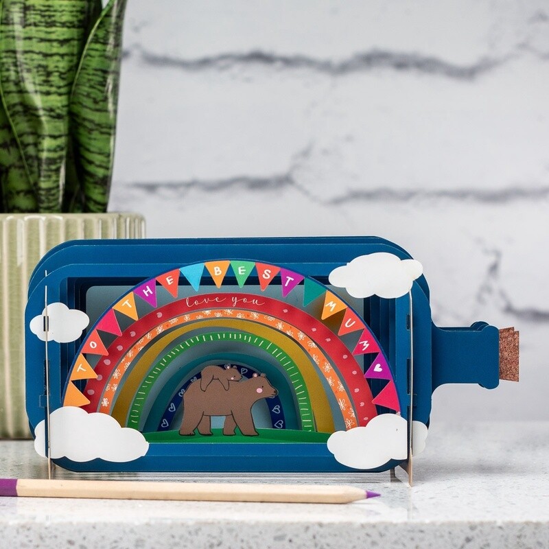 3D Pop Up Bottle Card - Best Mum Bears &amp; Rainbow by Alljoy