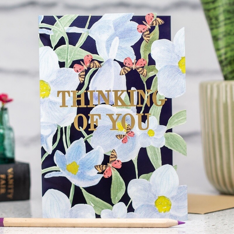 Thinking of You Butterflies and Flowers Laser-cut Greetings Card by Alljoy