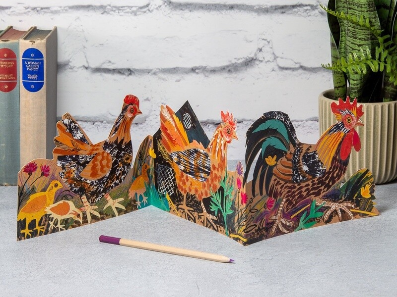 Chickens Fold Out Card by Mark Hearld