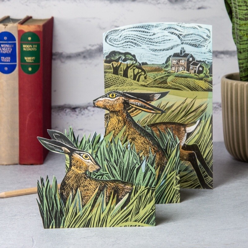 Hares and Open Fields Fold Out Card by Angela Harding