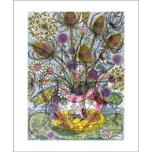 The Gardener's Arms II Card by Angie Lewin