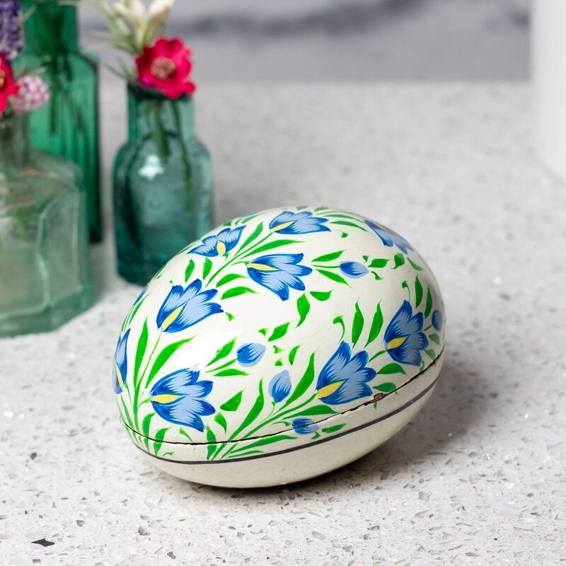 Hand Painted Papier Mache Egg Box - Small - Bluebell by Fair to Trade