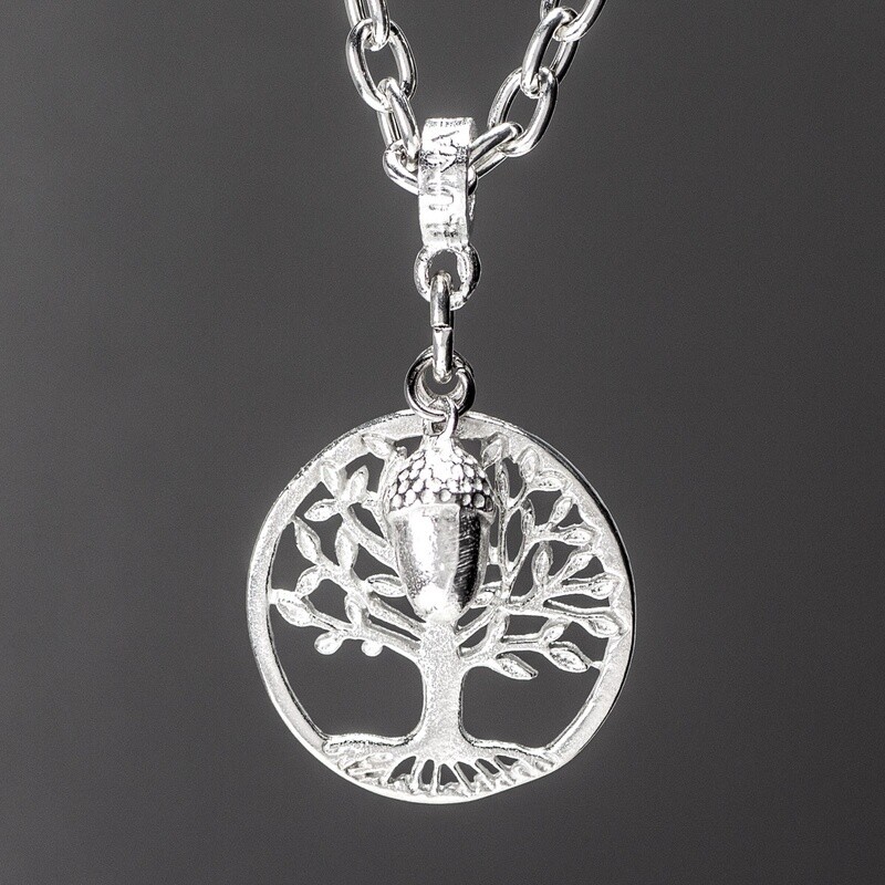 Tree of Life &amp; Acorn Long Pewter Necklace by Metal Planet