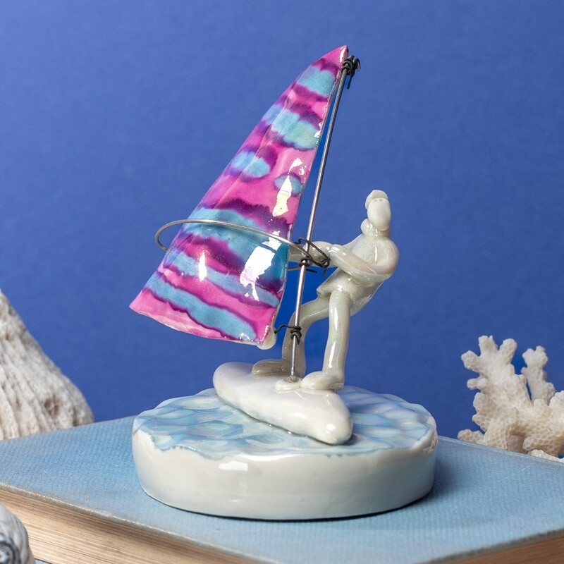 Ceramic Windsurfer Miniature Sculpture by Andrew Bull