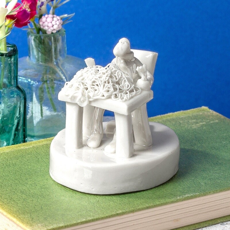 Ceramic Spaghetti Eatting Miniature Sculpture by Andrew Bull