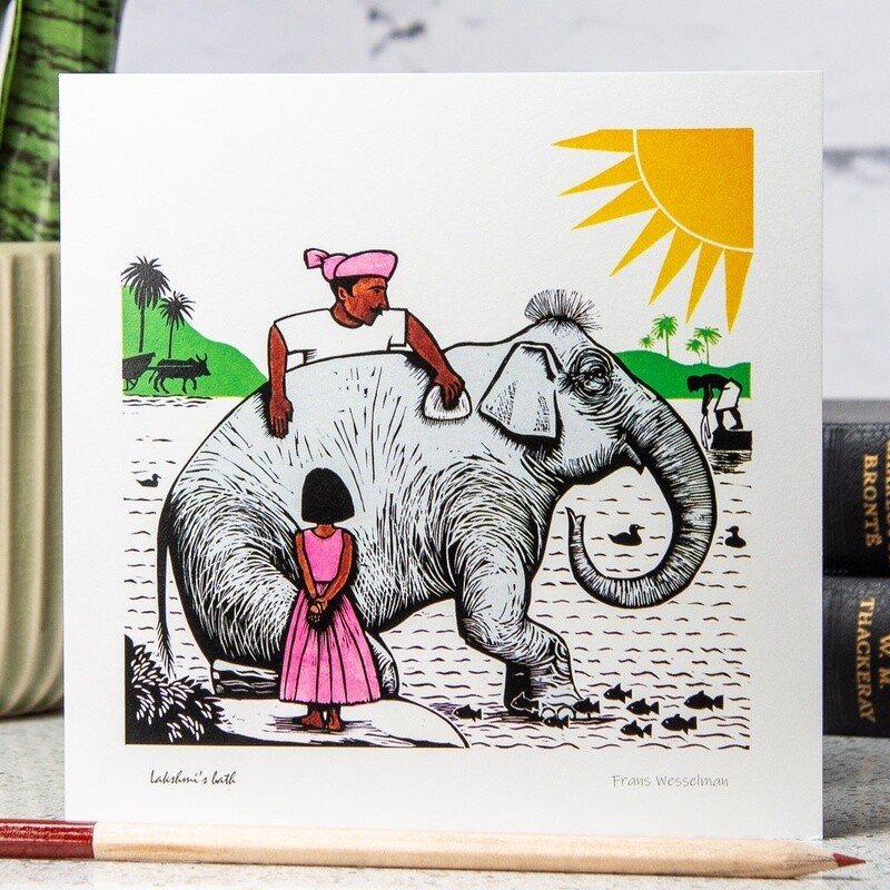 Lakshmi's Bath Elephant Card by Frans Wesselman