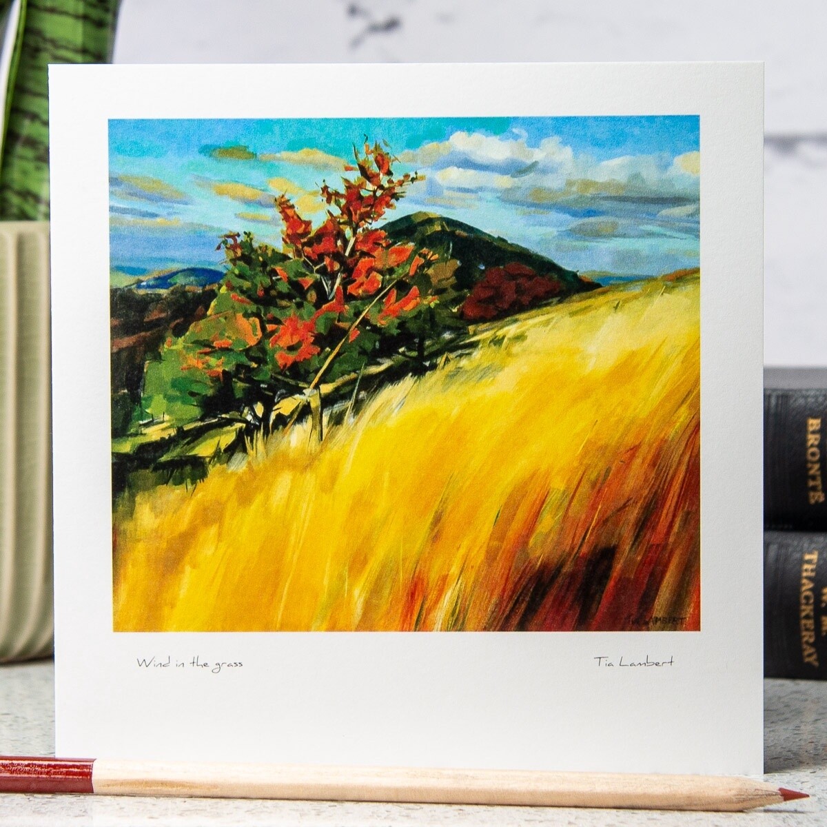 Wind in the Grass - Malverns Landscape Card by Tia Lambert