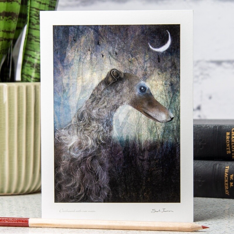 Deerhound with New Moon Card by Sarah Jameson