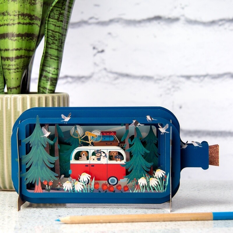 3d Pop Up Bottle Card - Campervan Trip with the Dogs by Alljoy