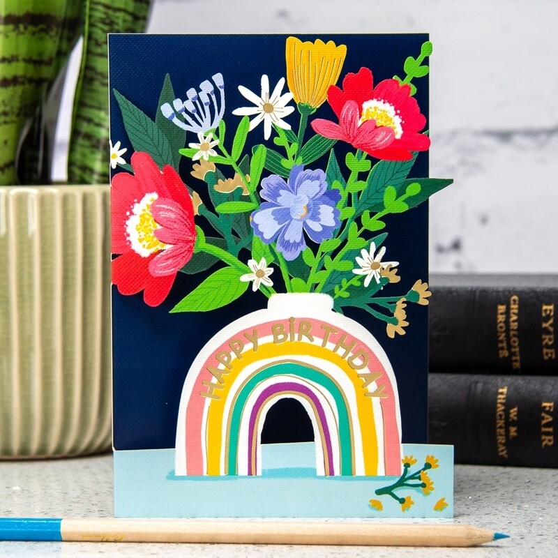 Rainbow Vase & Flowers Laser-cut Birthday Card by Alljoy