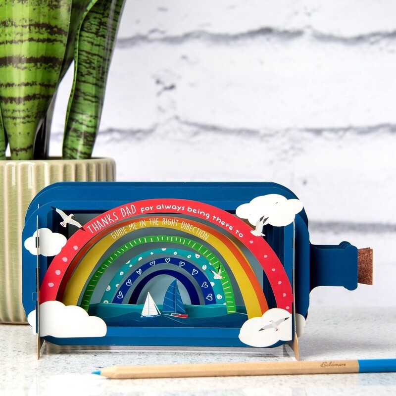 3D Pop Up Bottle Card - Thanks Dad Boats &amp; Rainbow by Alljoy
