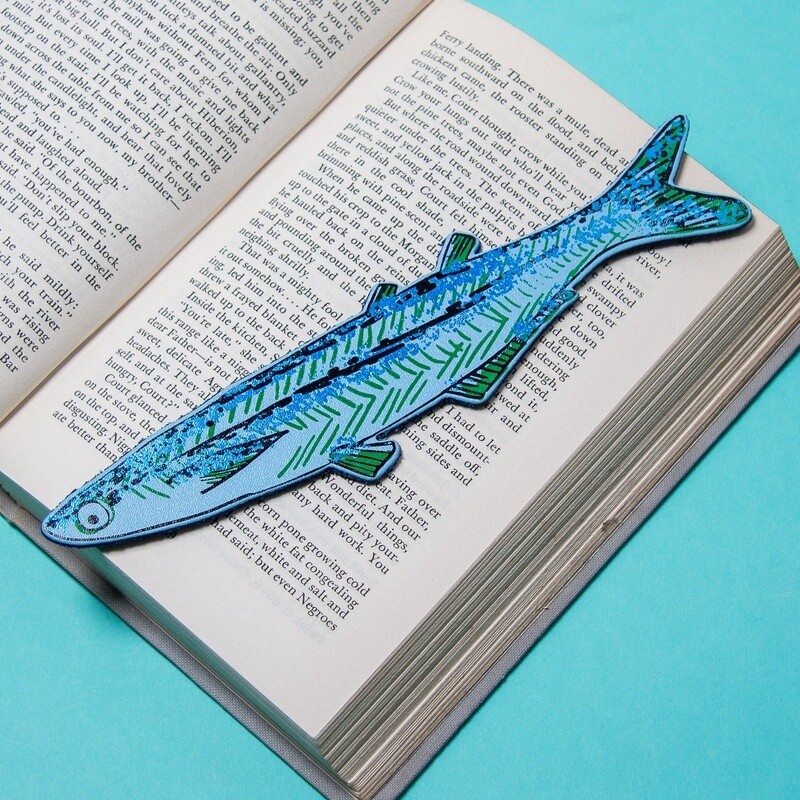 Fish &quot;Any Fin Is Possible&quot; Leather Bookmark - Pale Blue by Ark Colour Design