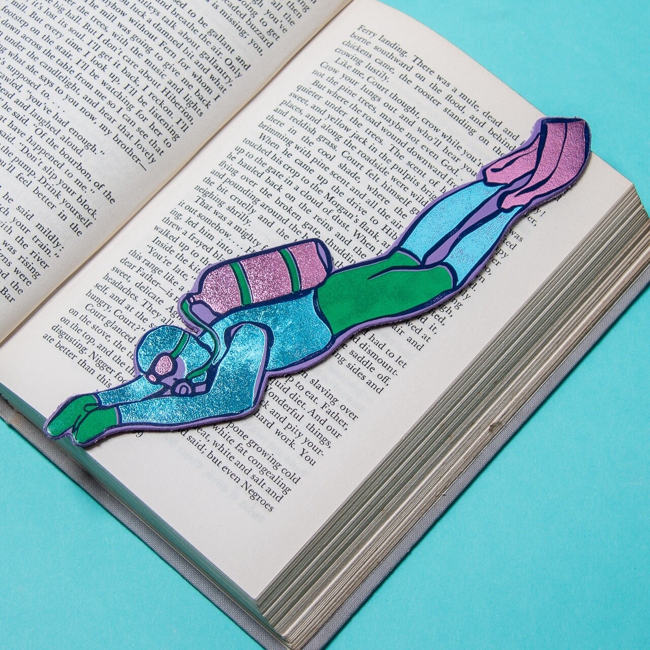 Scuba Diver Leather Bookmark - Lilac by Ark Colour Design