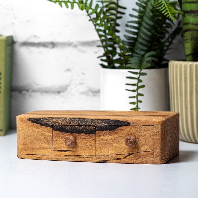 Double Drawer Spalted Beech Wooden Box with Secret by Dave McKeen