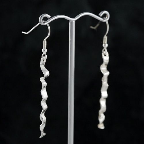 Ribbon Silver Drop Earrings - Skinny by Silverfish