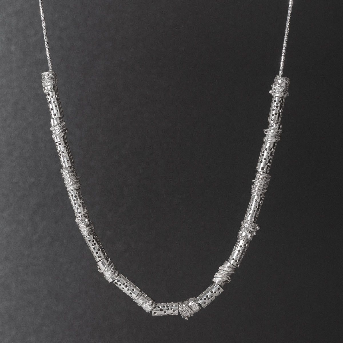 Allsorts Silver Chunky Tubes Necklace - Three-Quarters by Anna Brook